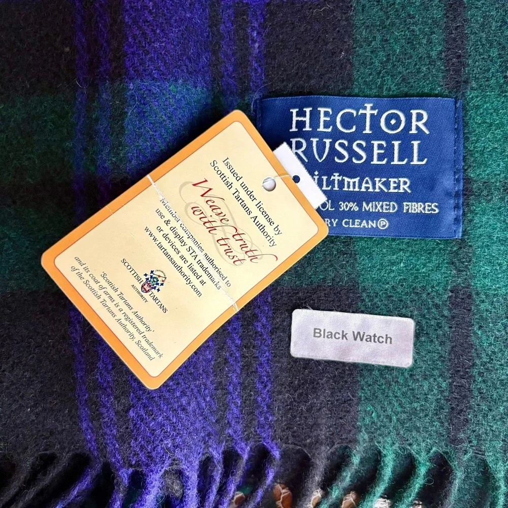 New Hector Russell Black Watch Tartan Wool Blend Throw Blanket 56